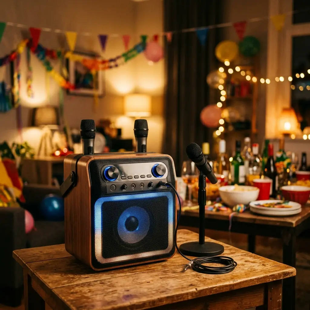 Karaoke machine set up at a group gathering showing real-world use