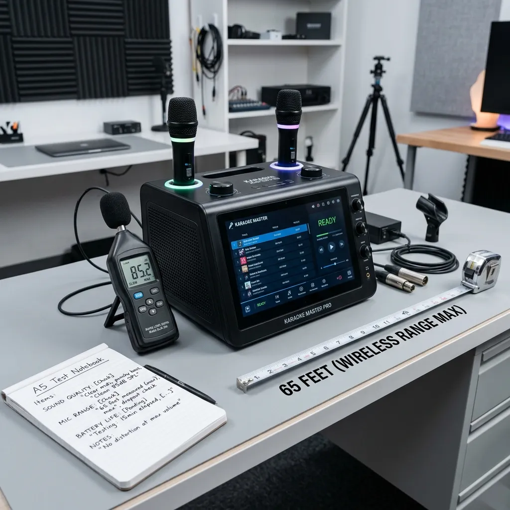 Karaoke machine audio testing equipment showing microphone frequency response measurement