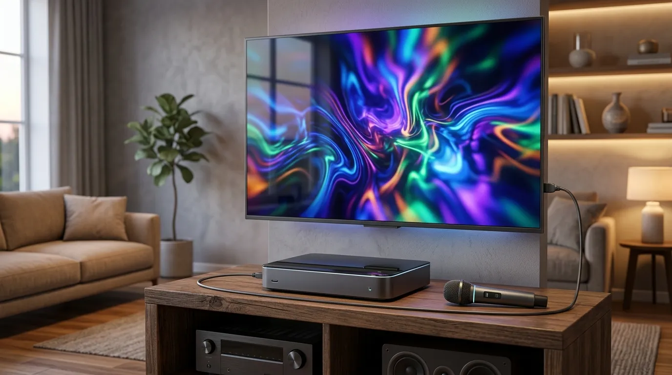 Karaoke Machine HDMI Connection to a smart TV displaying lyrics