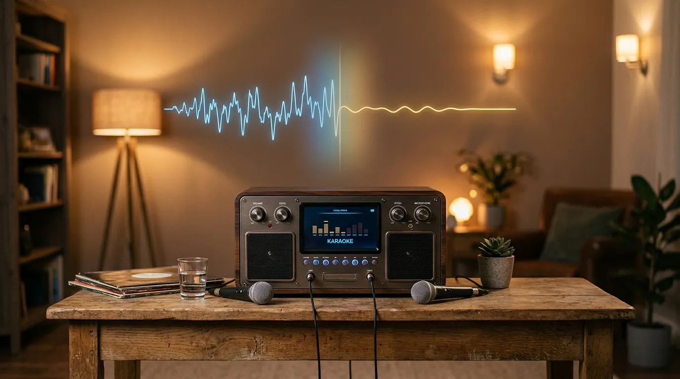 Karaoke machine with auto-tune microphone pitch correction setup