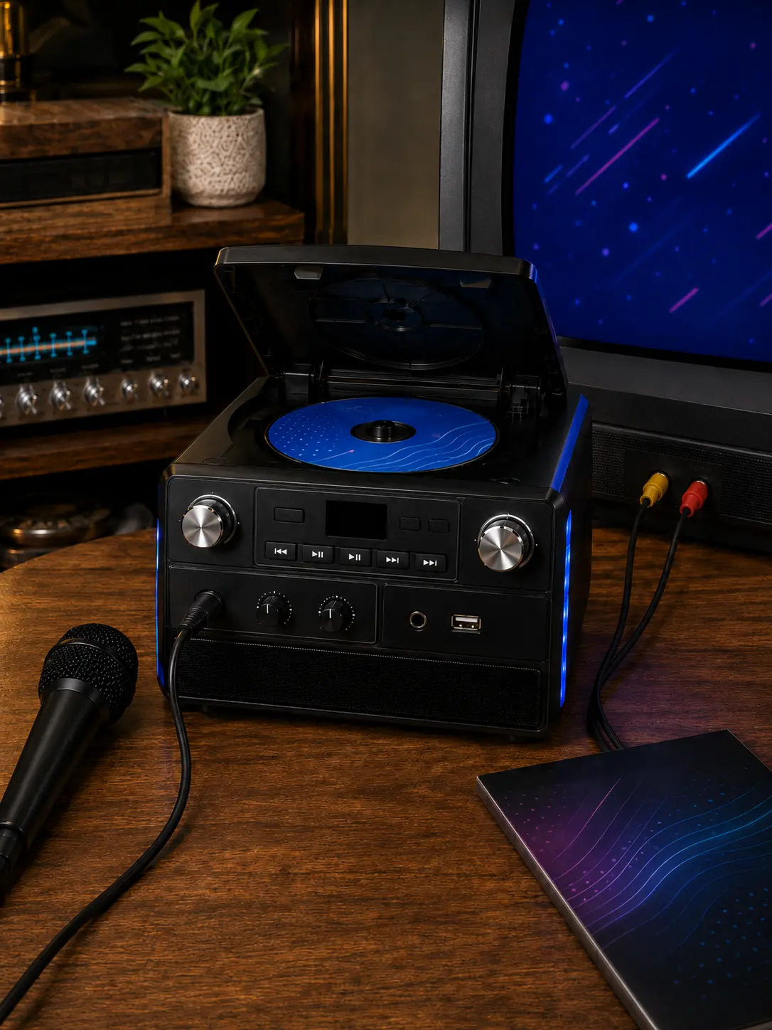 Singing Machine SML385 classic CDG karaoke machine with wired microphone and disco lights