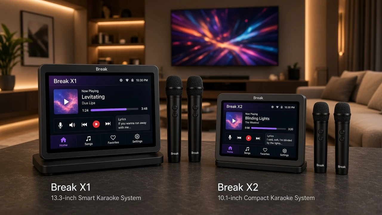 iKarao Break X1 and Break X2 home karaoke setup with TV