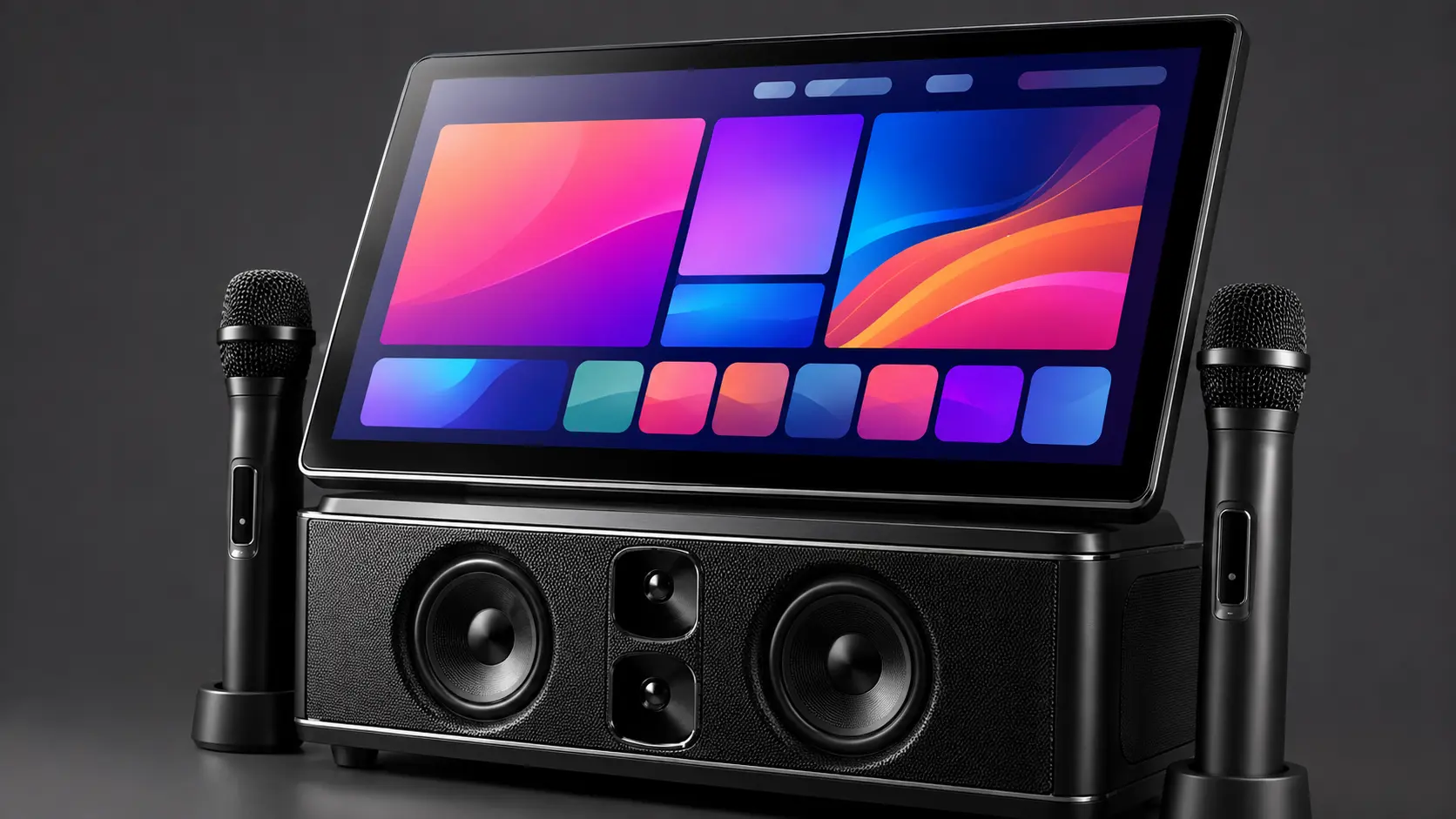Close-up view of the 13.3-inch 1080p IPS touchscreen display on the iKarao Break X1 showing music app navigation and song selection